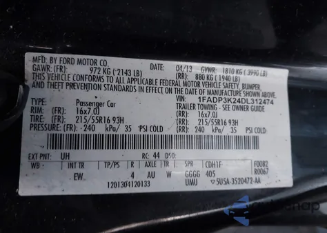 2013 Ford Focus Se z USA, uszkodzony, nr VIN 1FADP3K24DL312474